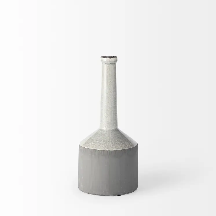 13" Gray And White Cylinder Ceramic Urns Jars