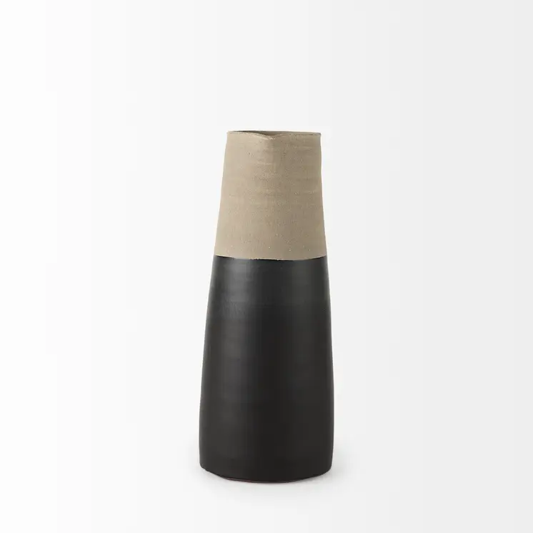 14" Black and Natural Ceramic Decorative Jug