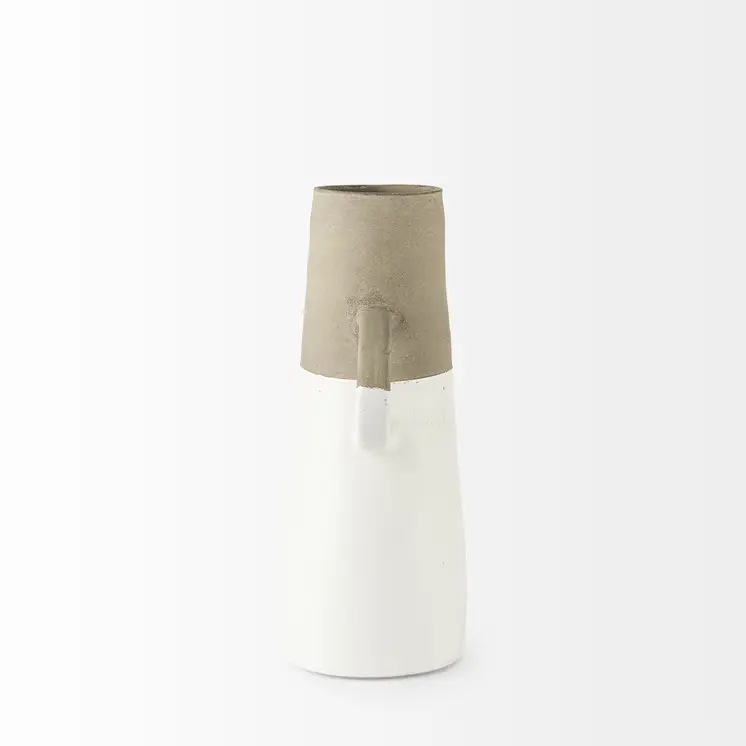 14" White and Natural Ceramic Decorative Jug