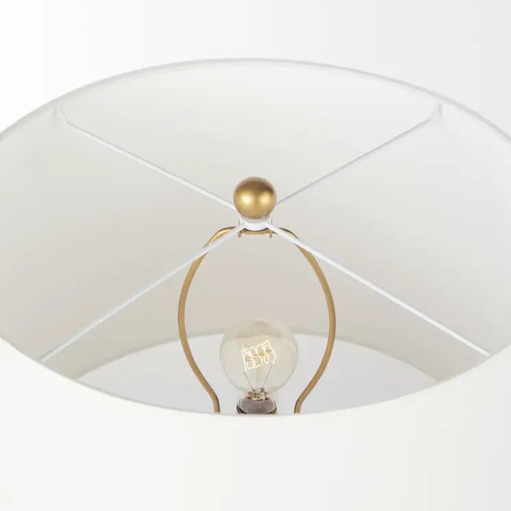 19" Brown Lamp Base LED With White Shade