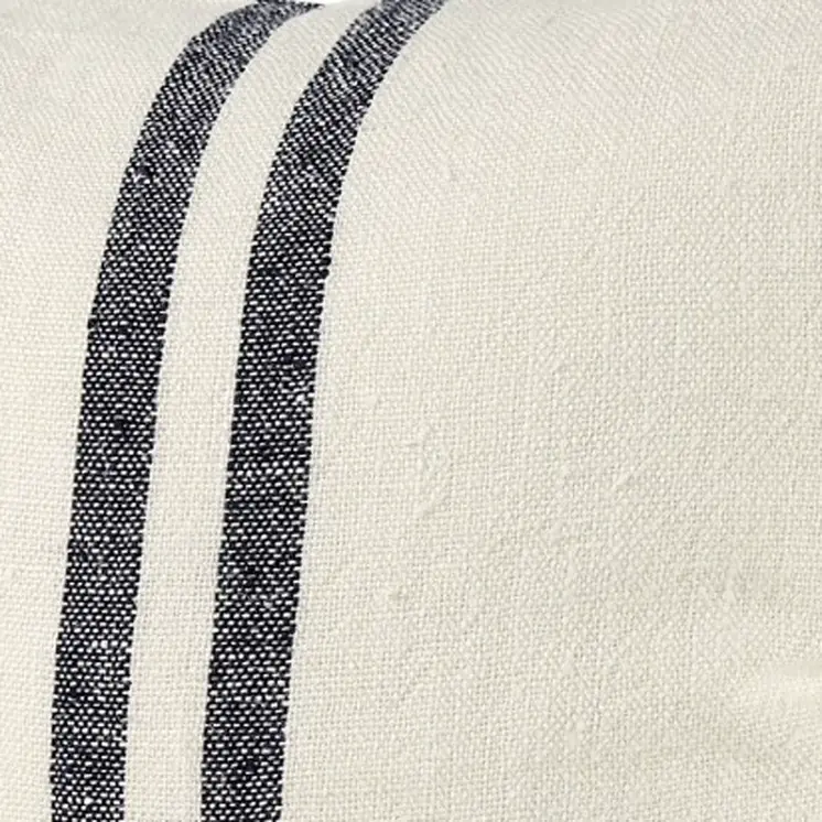 22" Beige and Blue Striped Linen Throw Pillow Cover