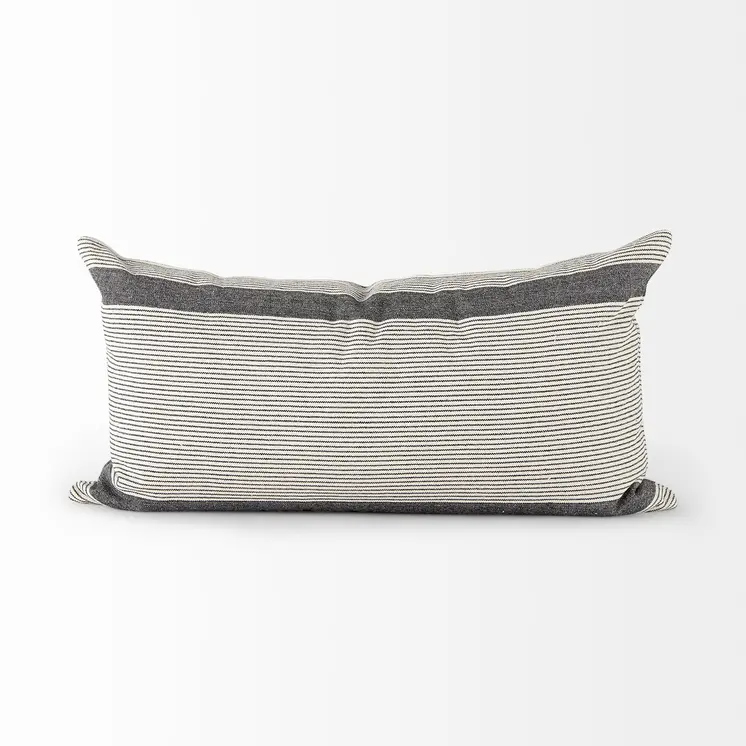 Cream And Gray Striped Lumbar Accent Pillow Cover