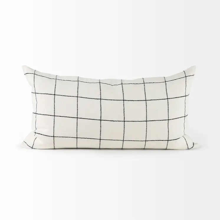 White And Black Grid Lumbar Accent Pillow Cover