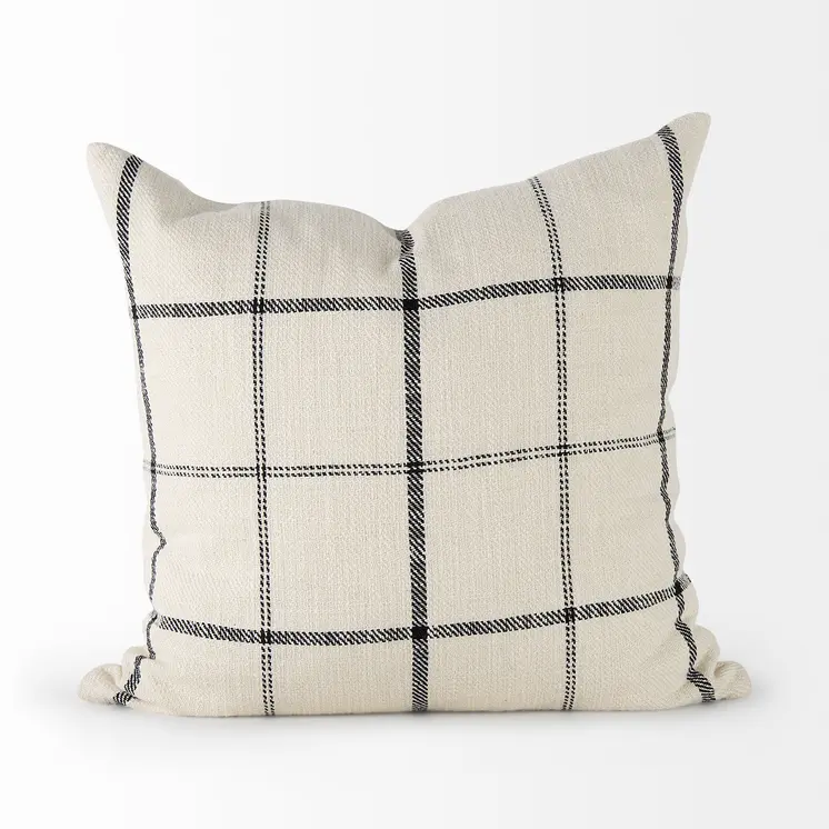 1" Beige and Black Linen Pillow Cover