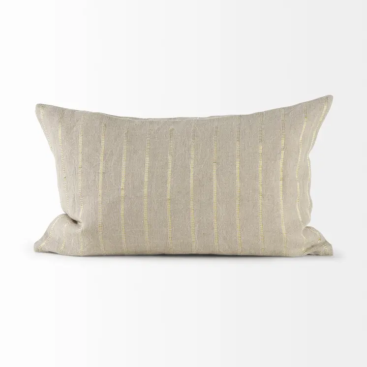 Beige And Gold Striped Lumbar Pillow Cover