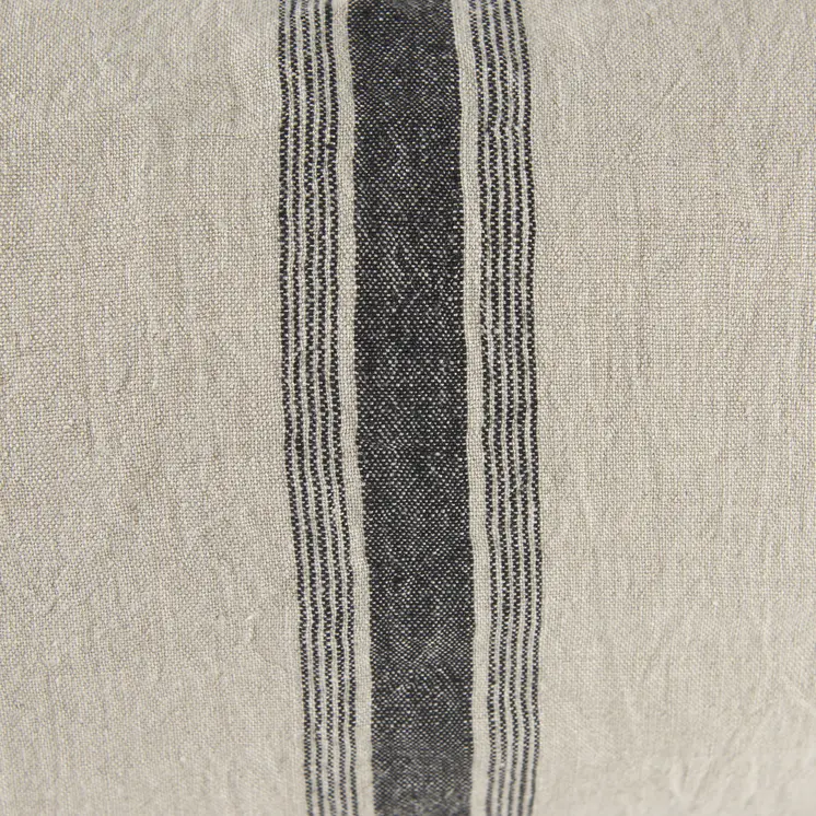 13" X 21" Beige and Black Striped Linen Throw Pillow Cover