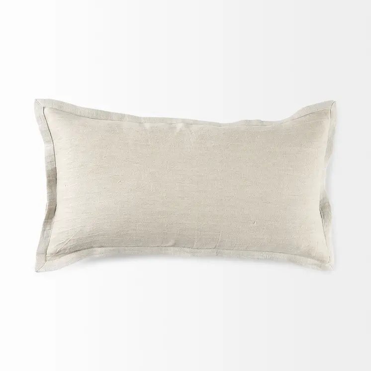 14" X 26" Beige Linen Throw Pillow Cover