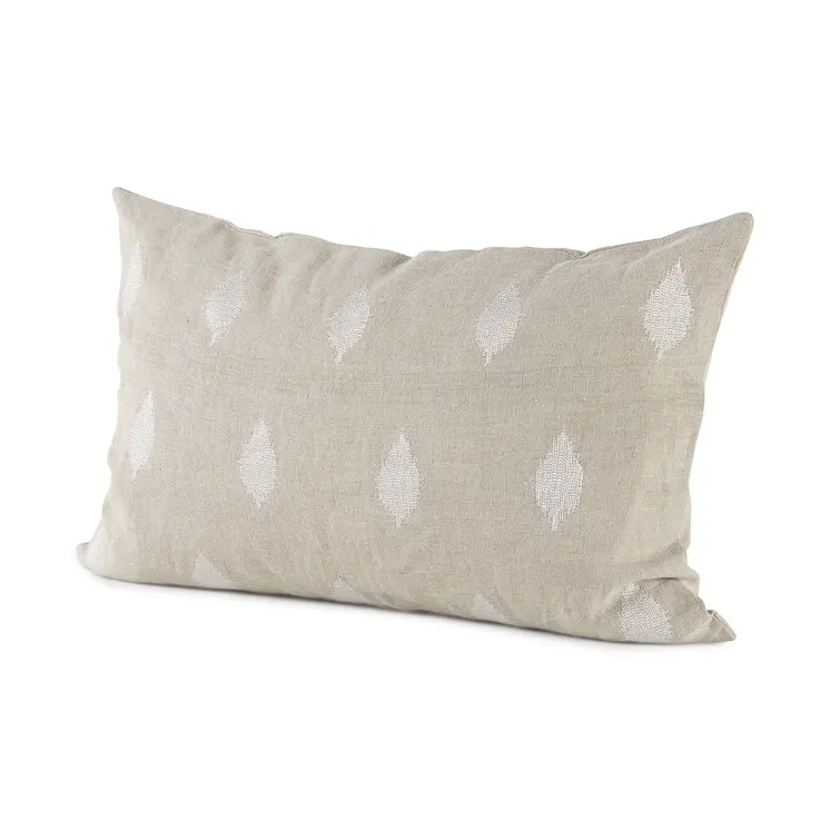Beige And White Leaf Pattern Lumbar Pillow Cover