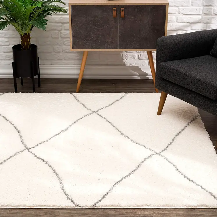 4' X 6' Ivory Modern Uneven Lattice Area Rug