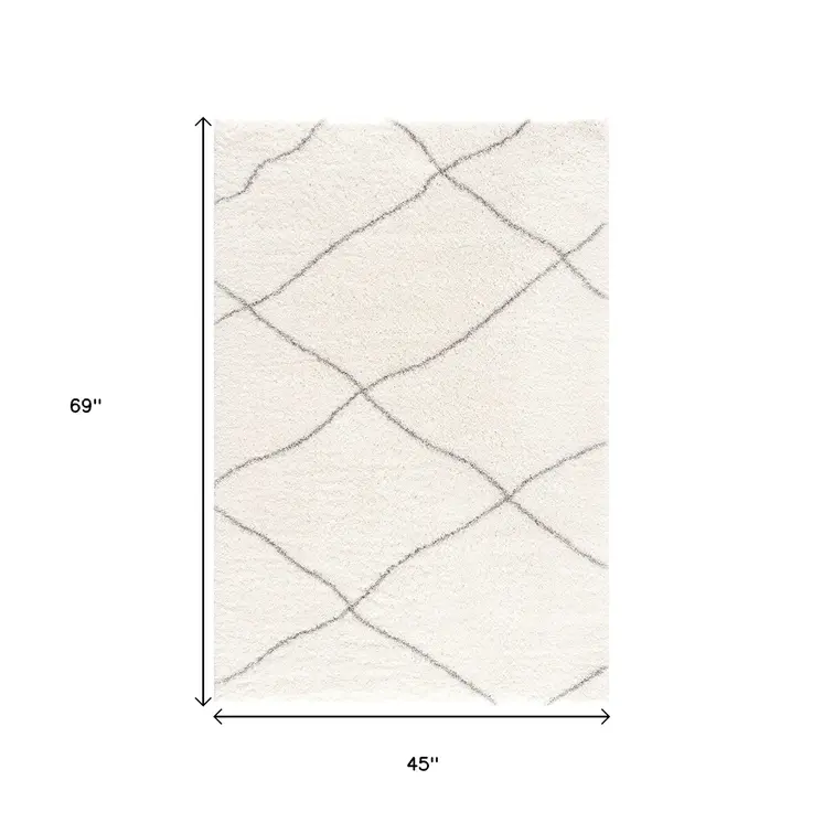 4' X 6' Ivory Modern Uneven Lattice Area Rug