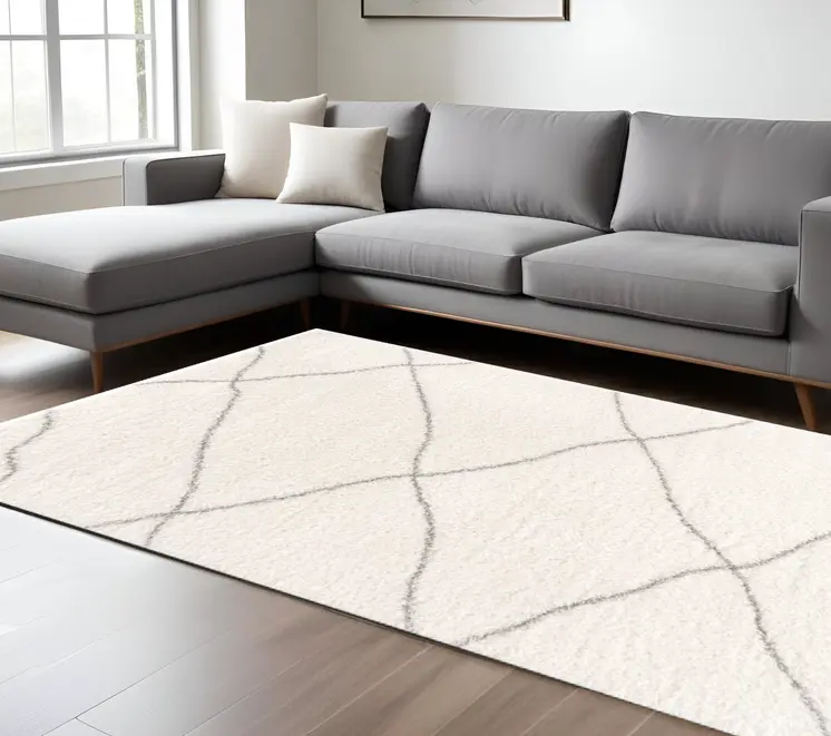 7' X 9' Ivory Modern Uneven Lattice Area Rug