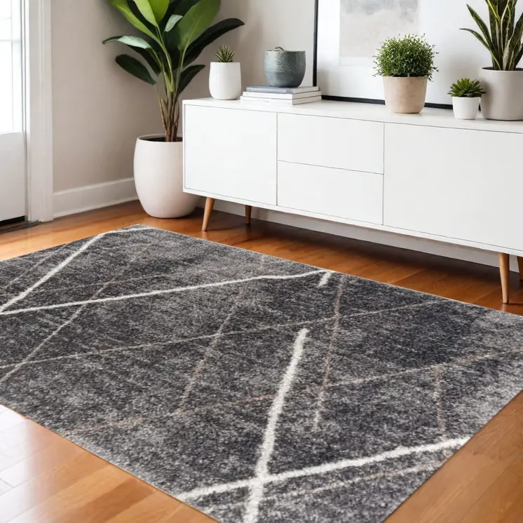 4' X 6' Gray Modern Distressed Lines Area Rug