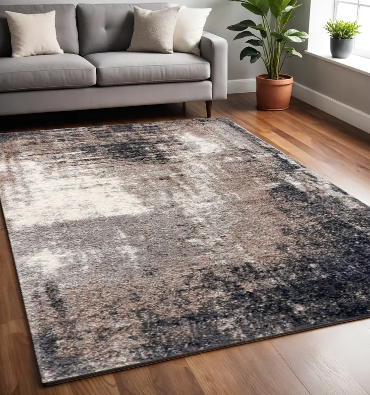5' X 8' Ivory And Navy Retro Modern Area Rug