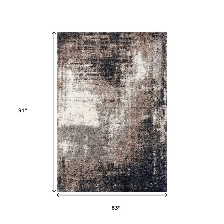 5' X 8' Ivory And Navy Retro Modern Area Rug