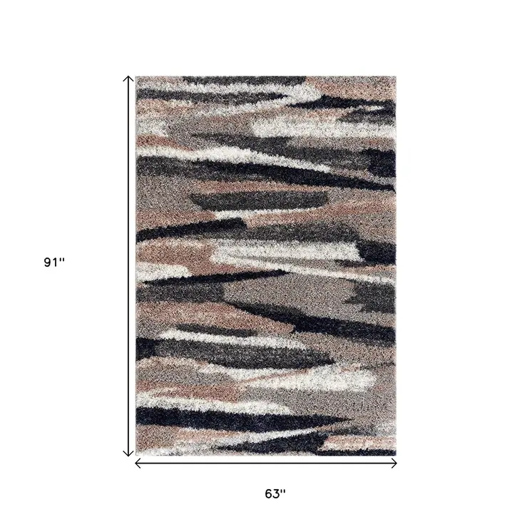 5' X 8' Gray And Black Strokes Area Rug