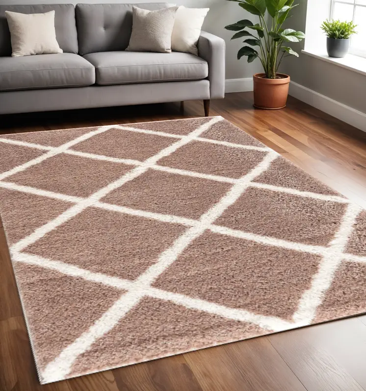 5' X 8' Beige Geometric Area Rug