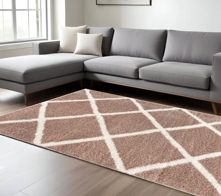 7' X 9' Beige Geometric Area Rug
