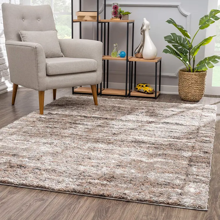 5' X 8' Ivory And Brown Retro Mod Area Rug
