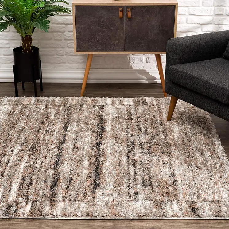 5' X 8' Ivory And Brown Retro Mod Area Rug