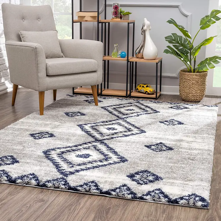 7' X 9' Gray And Navy Boho Chic Area Rug