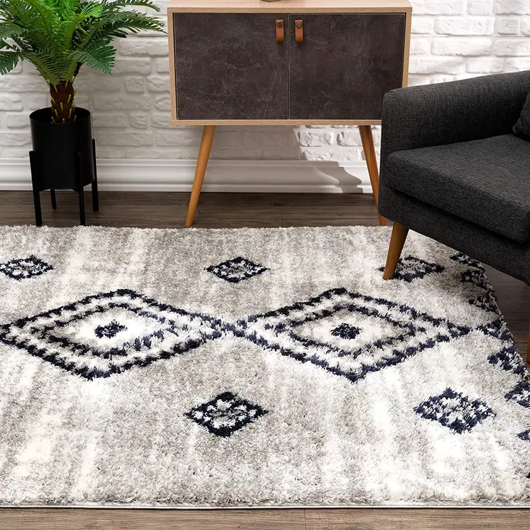 7' X 9' Gray And Navy Boho Chic Area Rug
