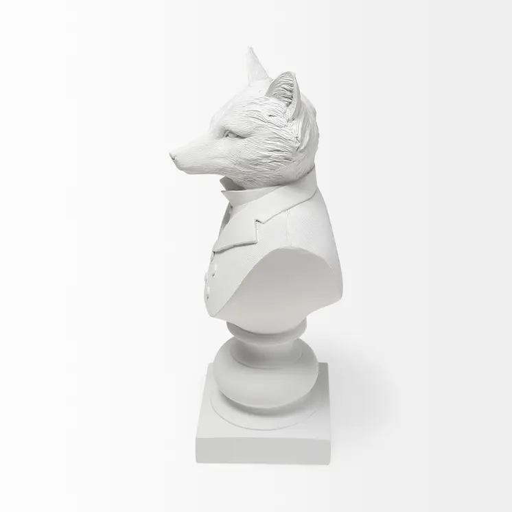 13" White Resin Fox Bust Tabletop Sculpture