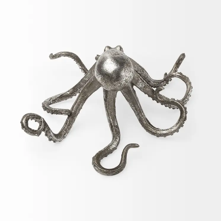 12" Antiqued Silver Resin Octopus Tabletop Sculpture