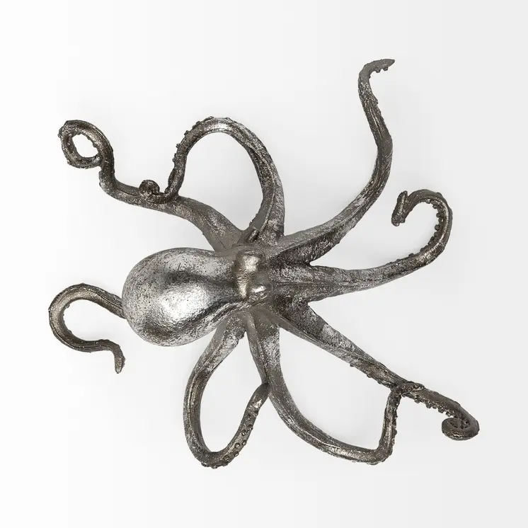 12" Antiqued Silver Resin Octopus Tabletop Sculpture