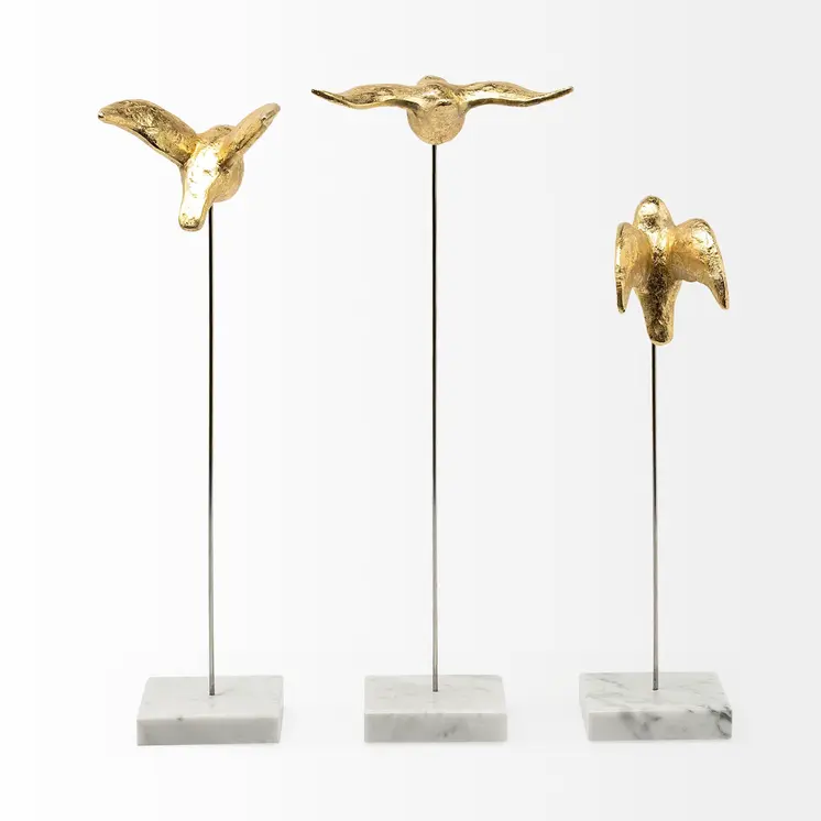 Set Of Three Gold Bird Sculptures