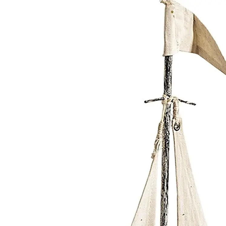 21" Brown And Natural Wood Metal And Fabric Sailboat Tabletop Sculpture
