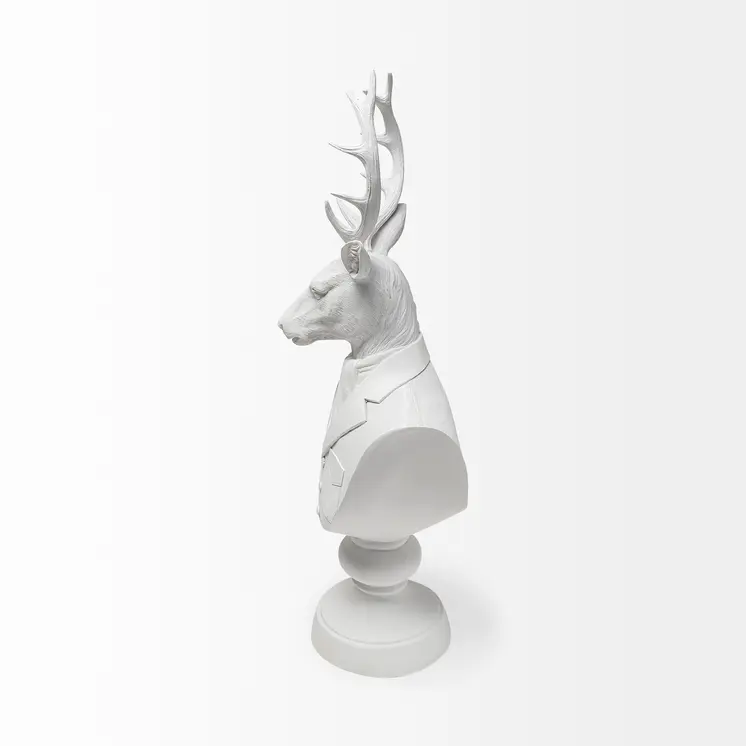 23" White Polyresin Suited Deer Bust Tabletop Sculpture