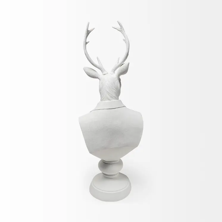 23" White Polyresin Suited Deer Bust Tabletop Sculpture