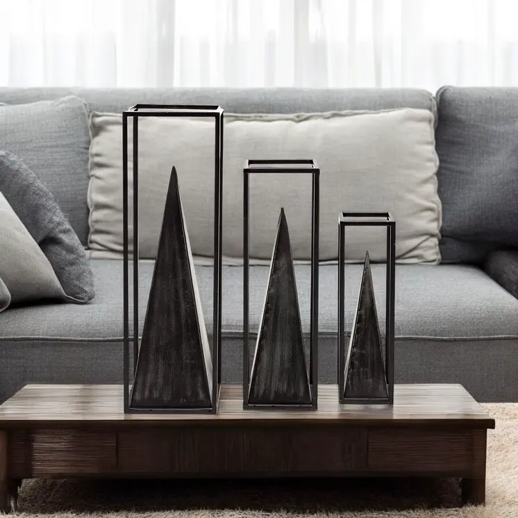 Black Metal Framed Pyramid Sculpture