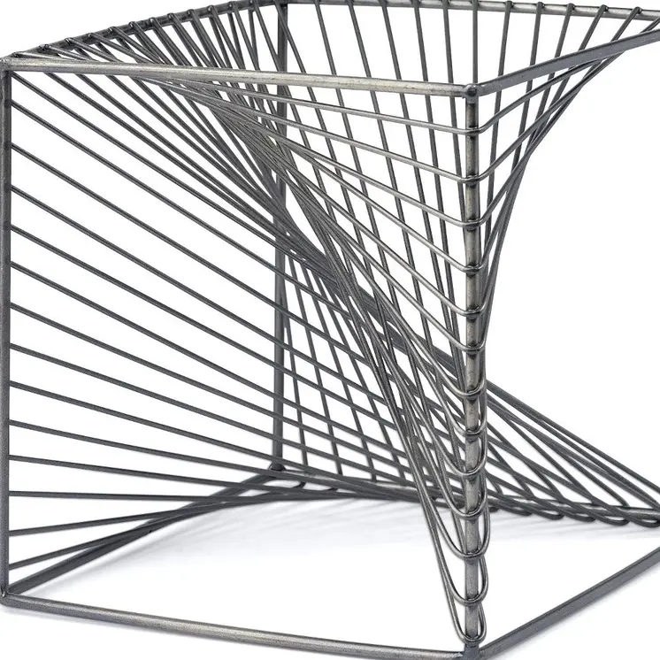 8" Silver Metal Cube Tabletop Sculpture