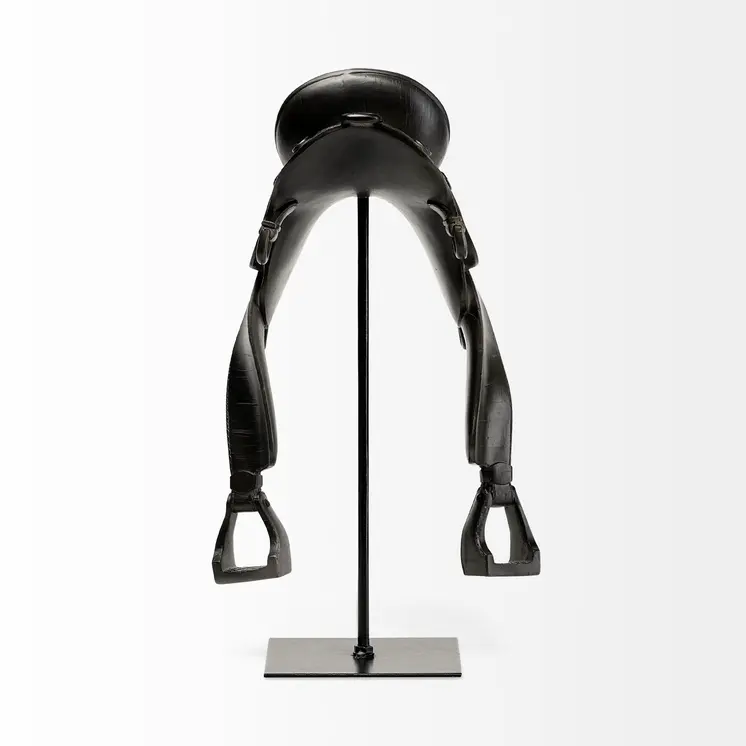 17" Black Metal And Resin English Horse Saddle Tabletop Sculpture
