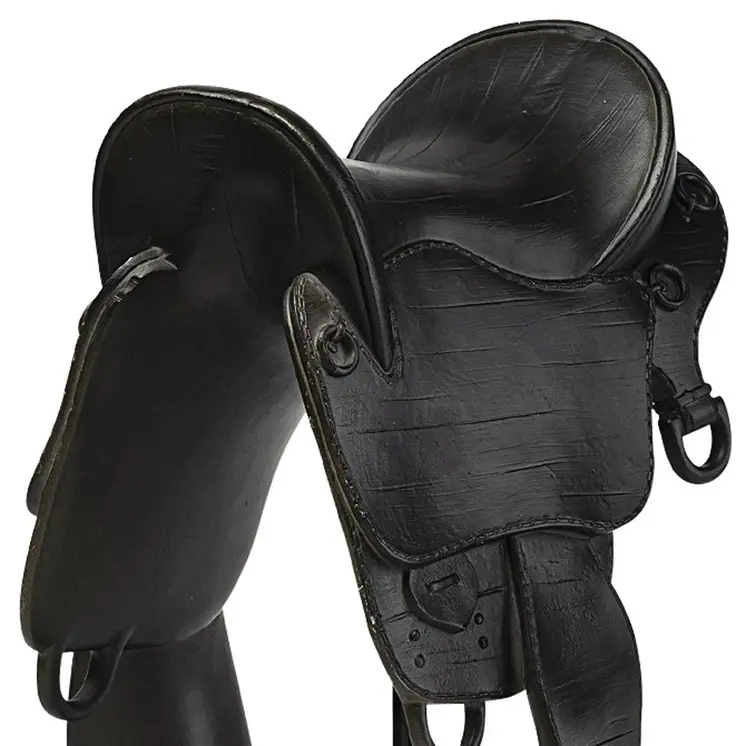 17" Black Metal And Resin English Horse Saddle Tabletop Sculpture
