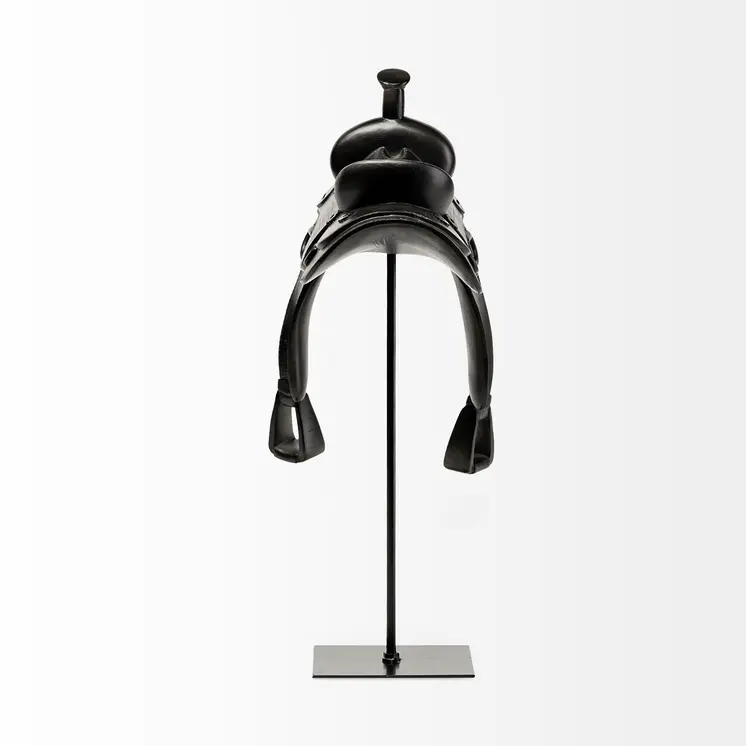 16" Black Metal and Resin Western Horse Saddle Tabletop Sculpture