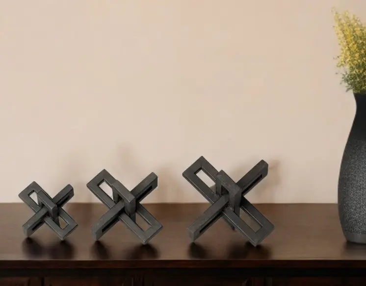 Set of Three 4" Black Metal Tabletop Sculpture