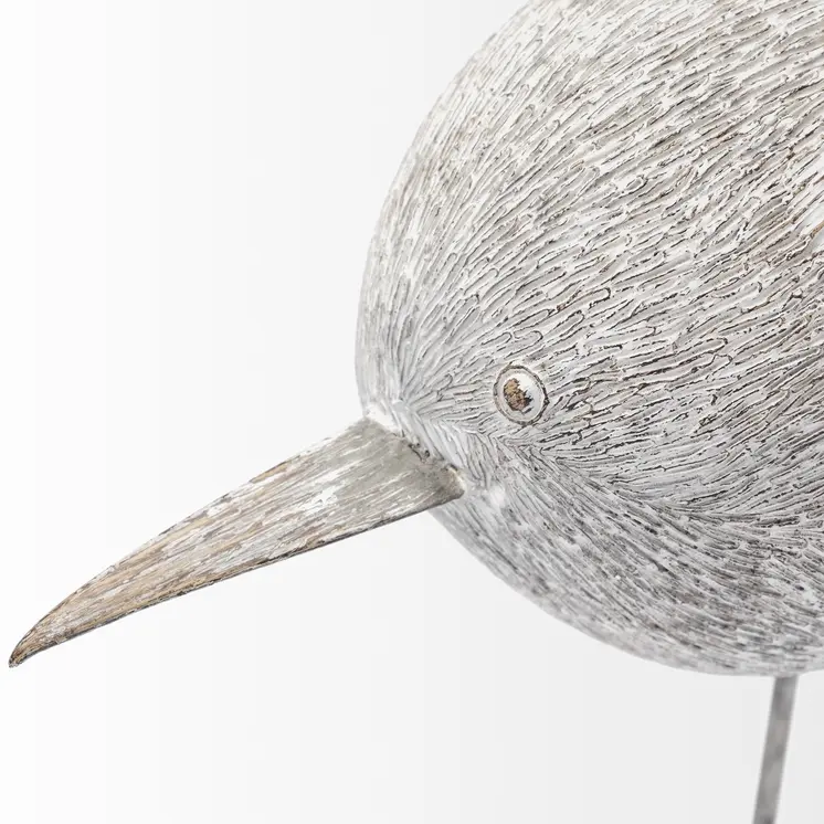 7" Off White Resin And Metal Snipe Bird Tabletop Sculpture