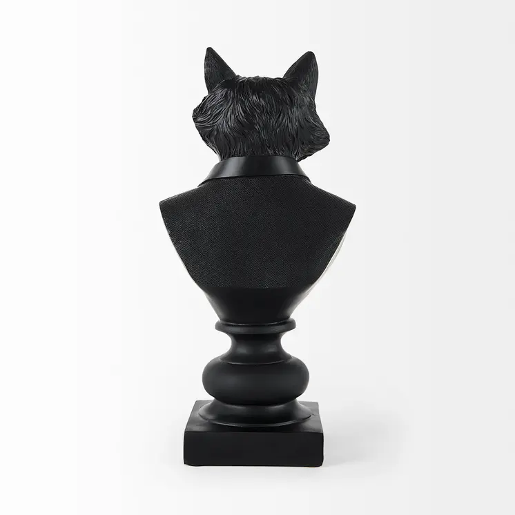 Black Resin Suited Fox Bust Sculpture