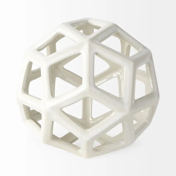 7" White Ceramic Decorative Orb Tabletop Sculpture