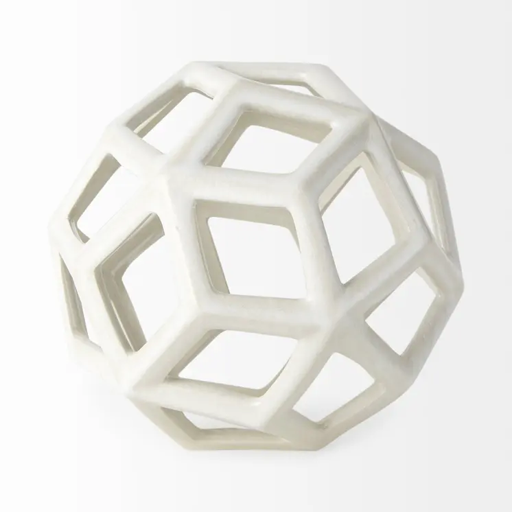 7" White Ceramic Decorative Orb Tabletop Sculpture