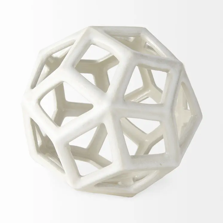 7" White Ceramic Decorative Orb Tabletop Sculpture