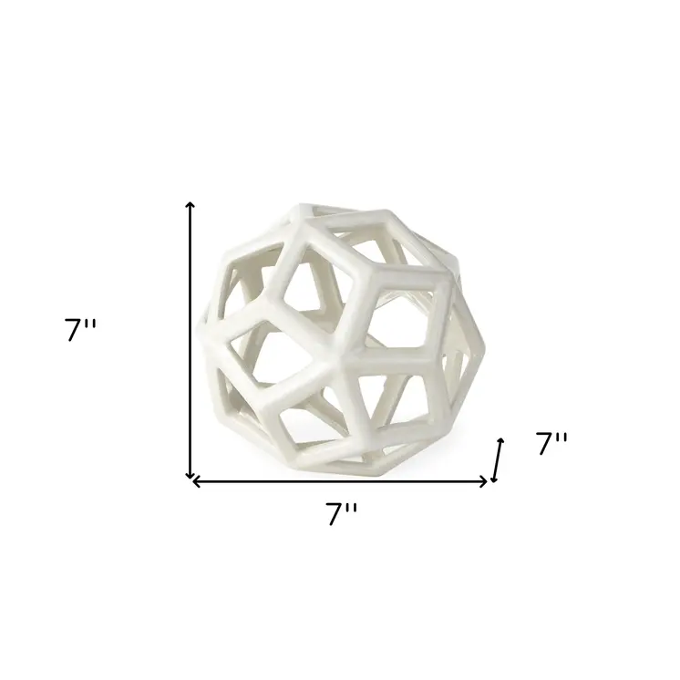 7" White Ceramic Decorative Orb Tabletop Sculpture