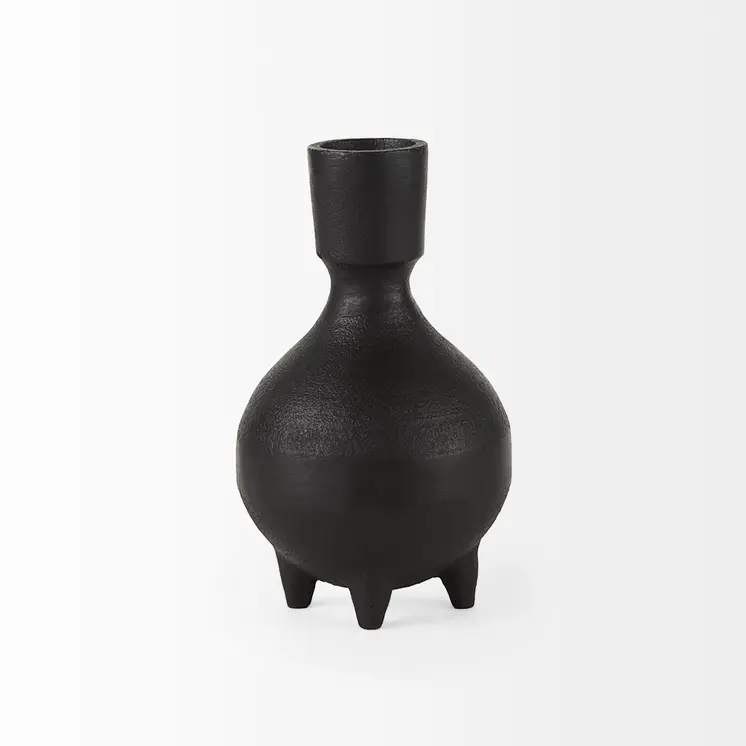 7" Black Ceramic Round Jug Vase