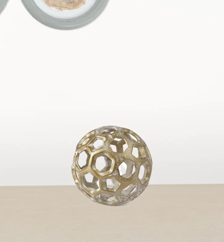 Gold Metal Hollow Orb Sculpture