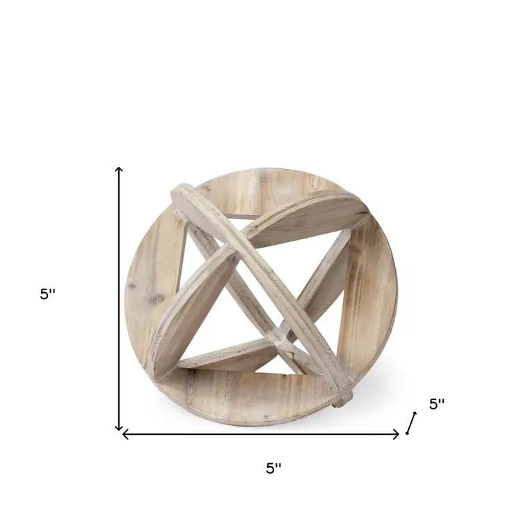 5" Natural Solid Wood Orb Decorative Orb Tabletop Sculpture