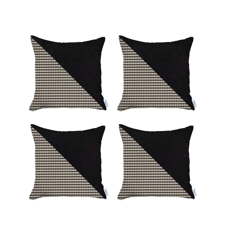 Set Of 4 Tan Houndstooth Pillow Covers