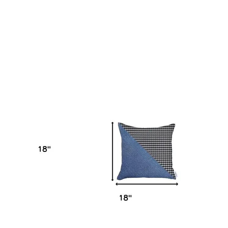Set Of 4 Blue Houndstooth Pillow Covers