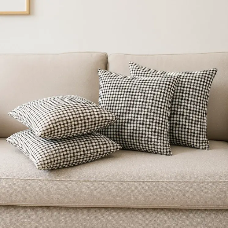 Set of Four Black And White Houndstooth Fabric Throw Pillow Covers